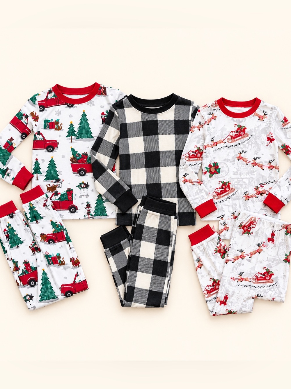 Kids 4T Christmas PJs Bundle / Black White Buffalo Plaid / Reindeer/ Xmas Tree